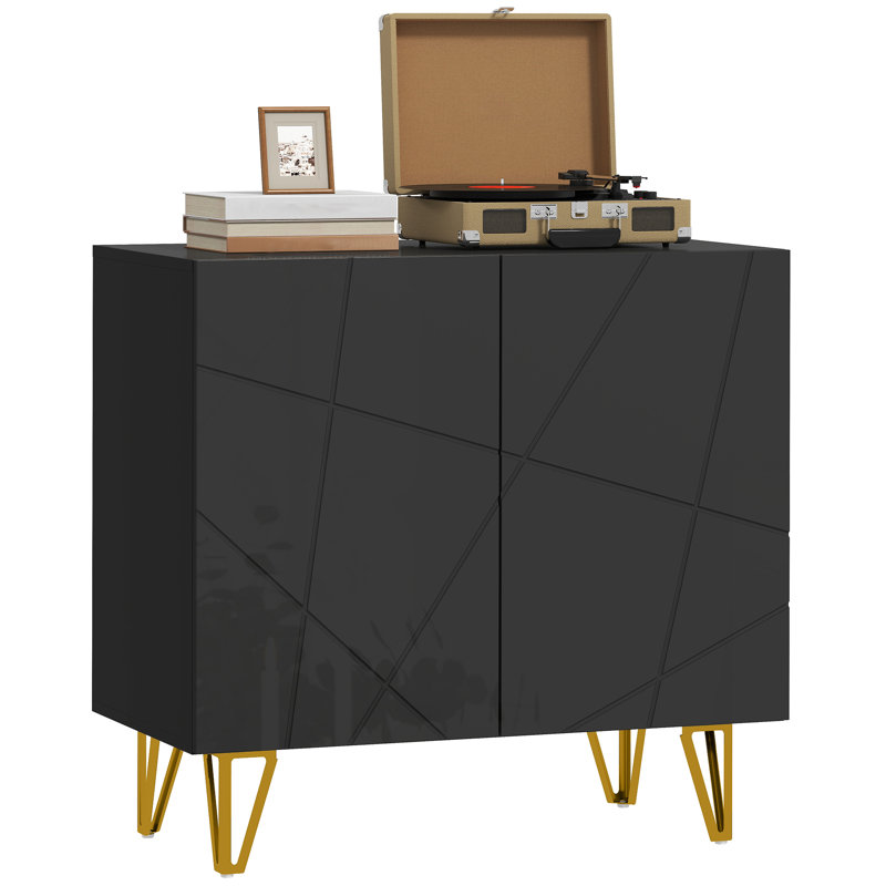 HOMCOM Storage Cabinet, High Gloss Sideboard, with Adjustable Shelf, Black