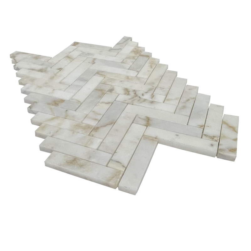 Carreau de mosaïque en pierre naturelle à chevrons en marbre naturel 1 po x 4 po Calacatta Gold