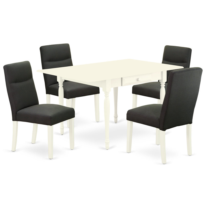 L'ensemble de 5 pièces pour 4 personnes comprend une table de salle à manger rectangulaire avec Dropleaf et 4 chaises de cuisine Parson en lin, blanc lin