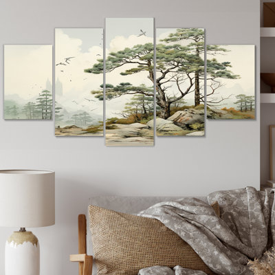  «Pine Tree Harmony Of II», reproduction d'art sur toile florale - 5 panneaux