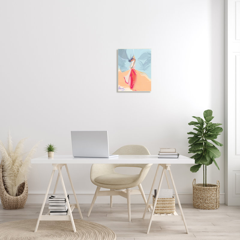 Mouvement abstrait dansant rose bleu orange, H 19 po x l 13 po, Plaque murale