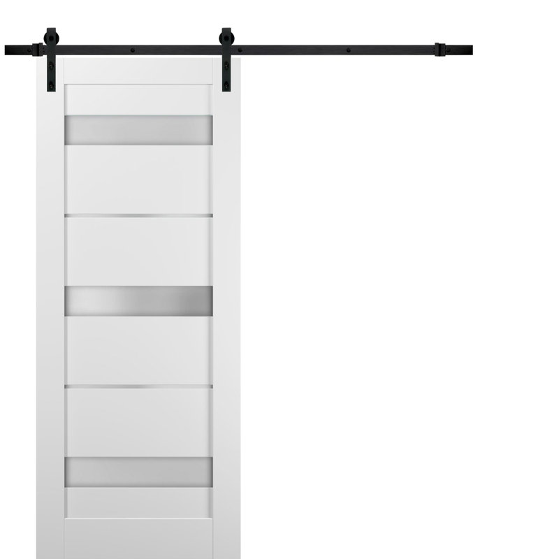 Porte de grange en verre givré Quadro avec trousse de quincaillerie d'installation, 18 po x 96 po, Noir