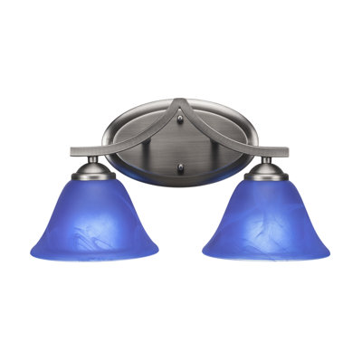 Barre d'éclairage de salle de bain 2 lumières Zilo au fini graphite avec verre bleu italien de 7 po