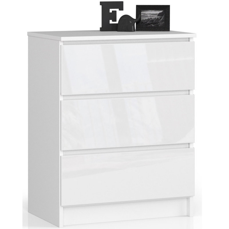 Eldrid 60cm W 3 - Drawer Chest of Drawers, White Gloss