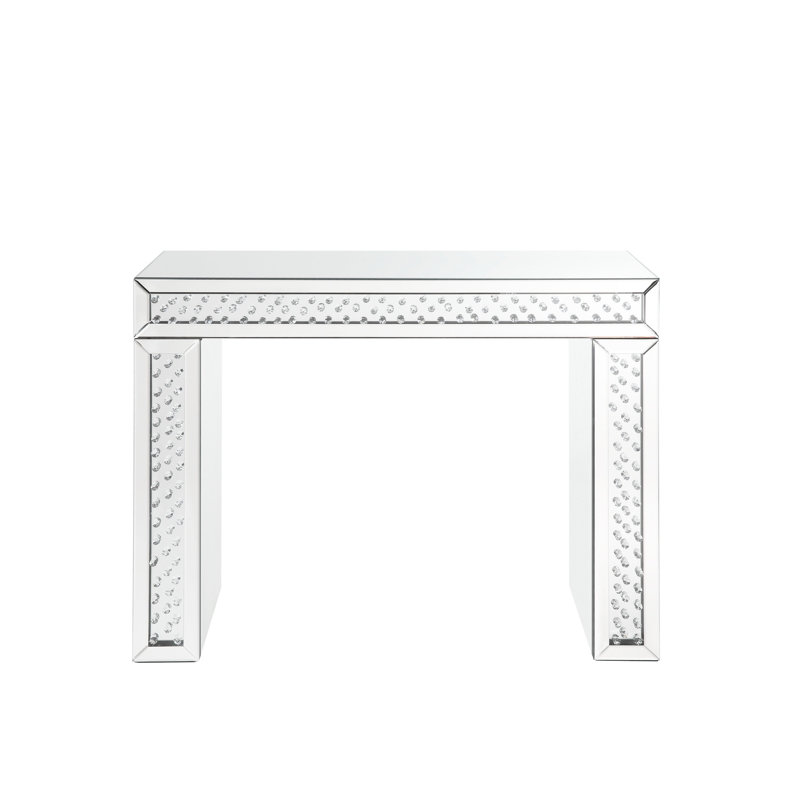 Bureau de meuble-lavabo avec faux miroir en cristal assemblé avec tabouret, base de traîneau, incrustation de verre transparent de 4 mm, plateau biseauté, l 85,37 lb, cristaux de tabouret de 44 po de largeur, verre, finition, profondeur 15,63 lb