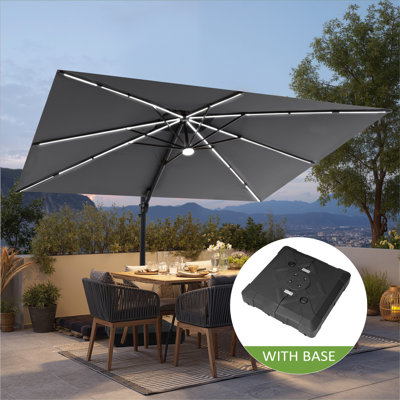 128' Rectangle Solar Led Light Strip Cantilever Patio Umbrella With Base