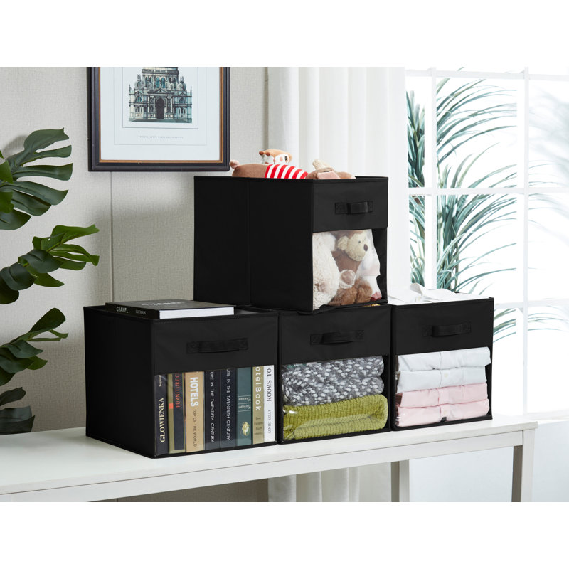 Ensemble de bacs de rangement en tissu avec fenêtre transparente (ensemble de 4), Noir