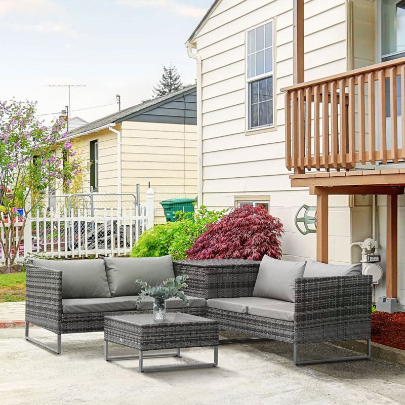 Keana 4 Seater Rattan Garden Furniture Set with Storage Box Grey