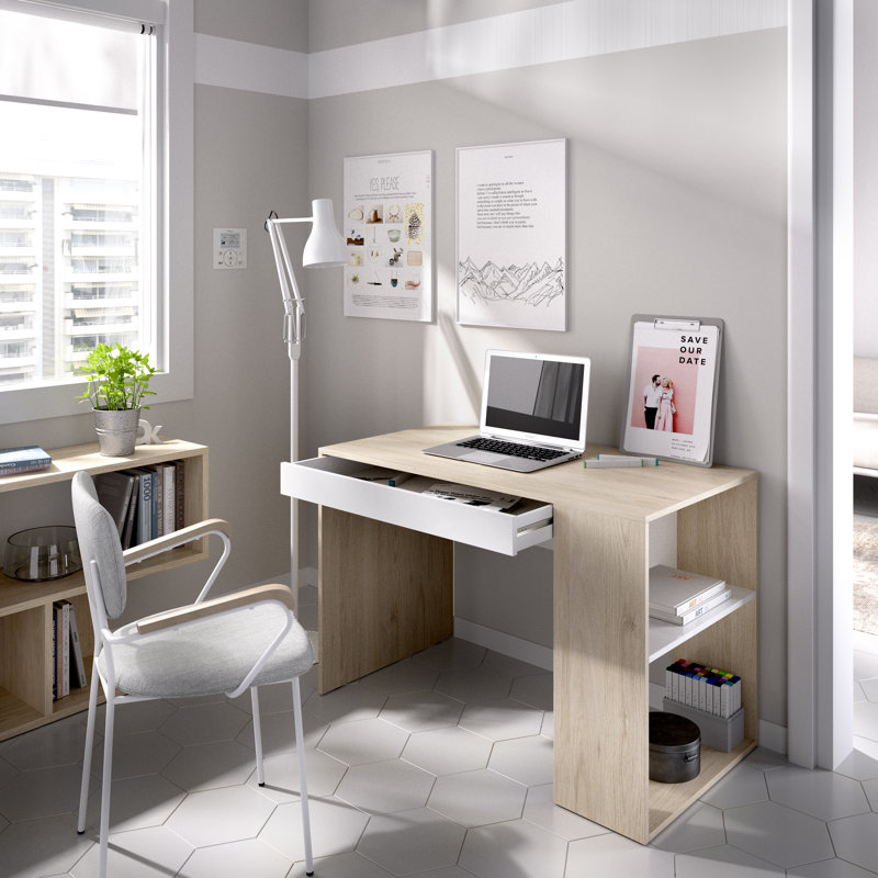 Akyrie Writing Desk, Natural Oak/White