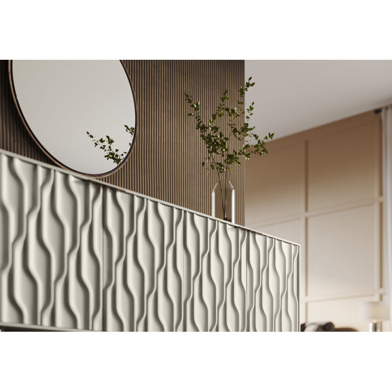 Mesa 79.5'' W Sideboard, Stone/Brushed Carbon