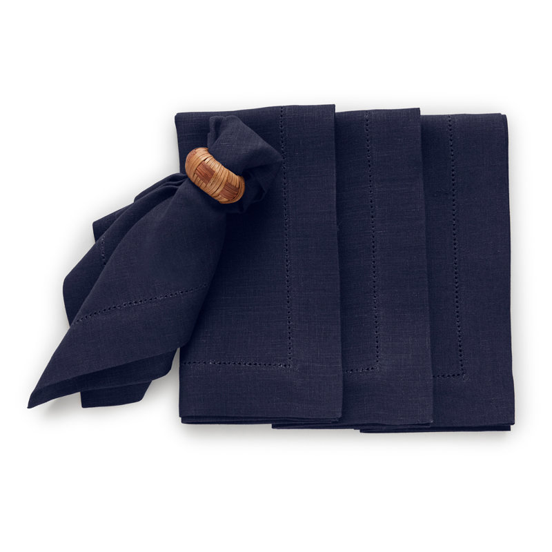 Medium Weight Hemstitch - 100% Pure Linen Dinner Napkins, Navy