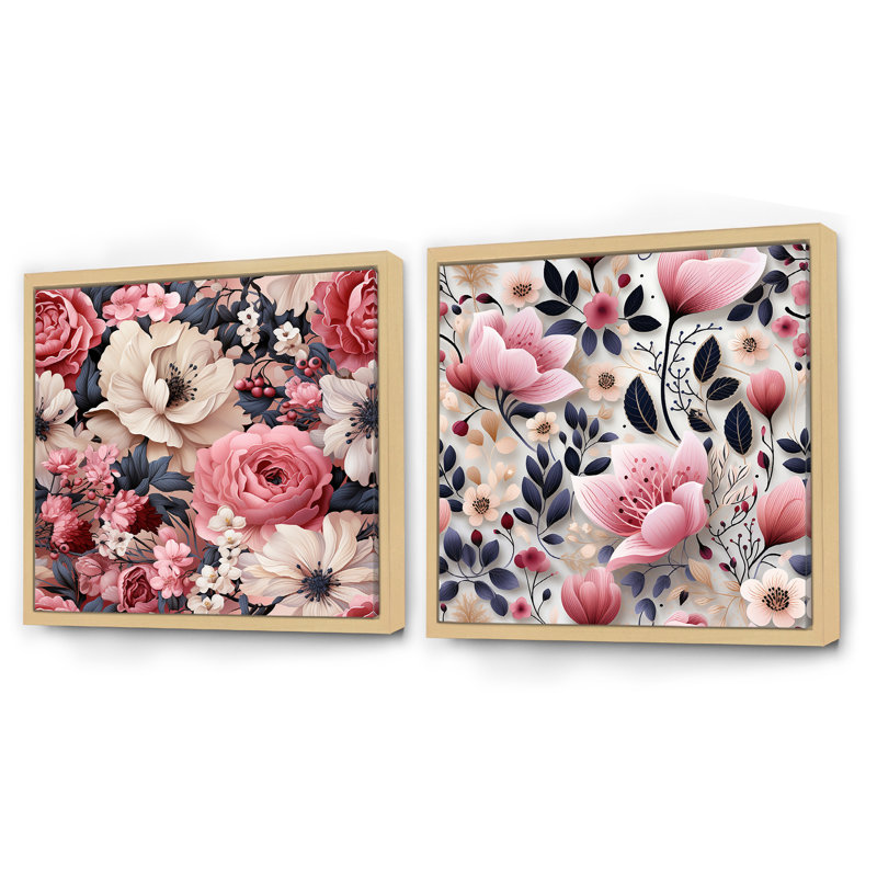 Pritt - Ensemble de 2 collages carrés floraux, Cadre flottant brun, H 30 po x l 61 po