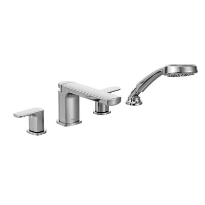 Rizon Double Handle Deck Mounted Roman Tub Faucet Trim with Diverter and Handshower -  Moen, T936