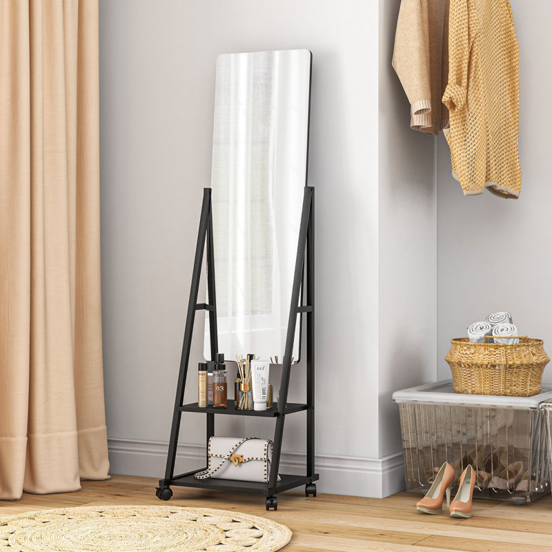 Ackermanville Metal Rectangle Floor Mirror with Shelves