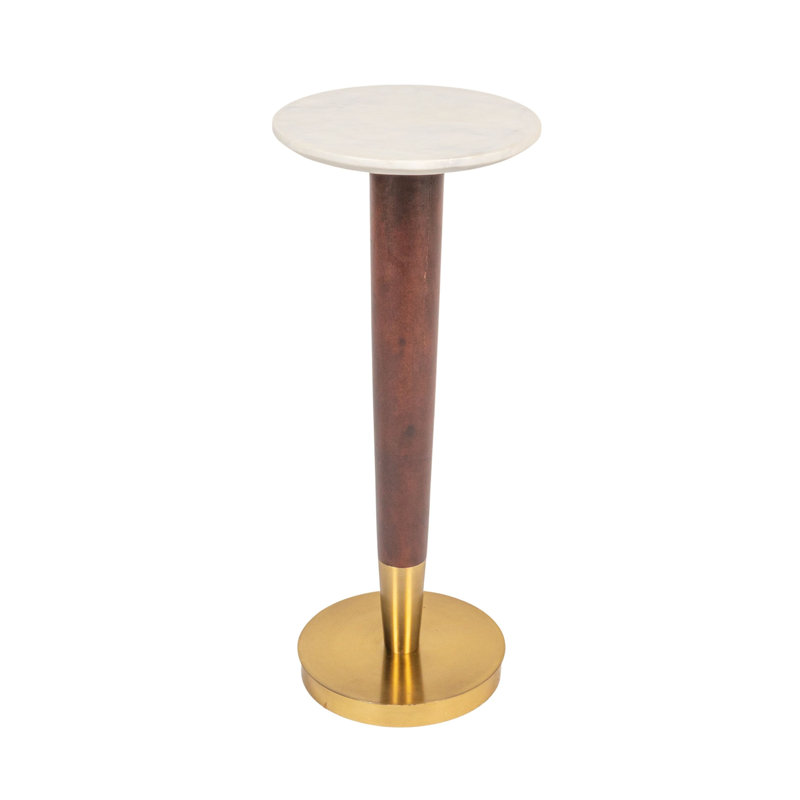 Acacia Wood and Metal Martini Table with Marble Top