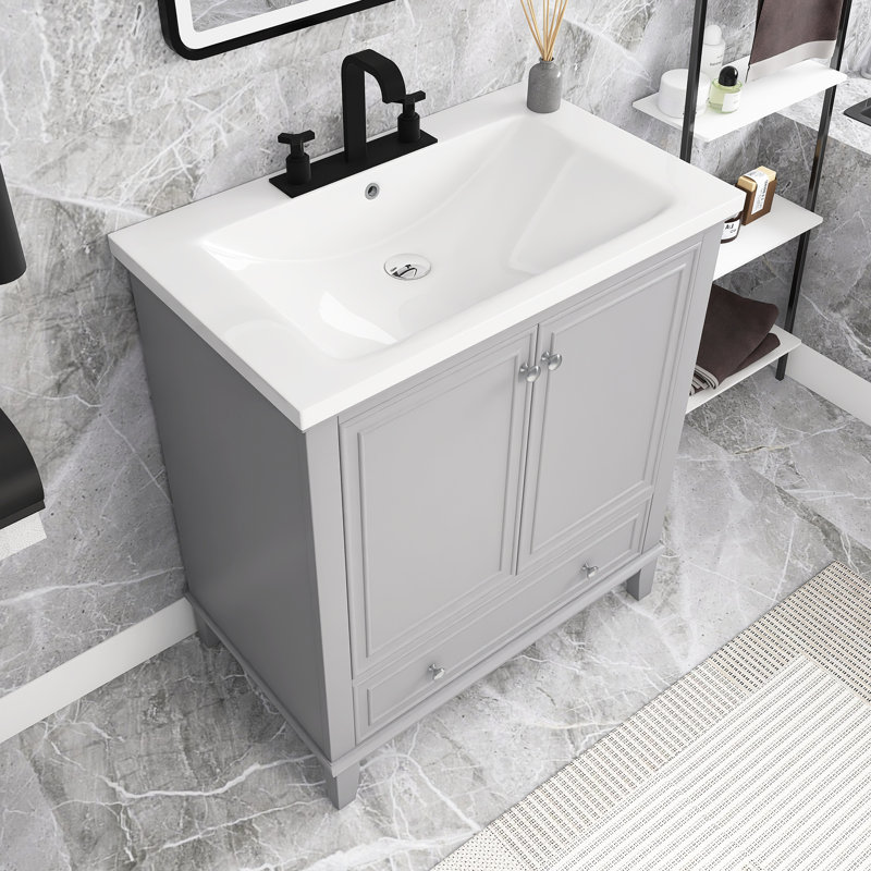 Meuble-lavabo simple 30 po avec comptoir, Gris