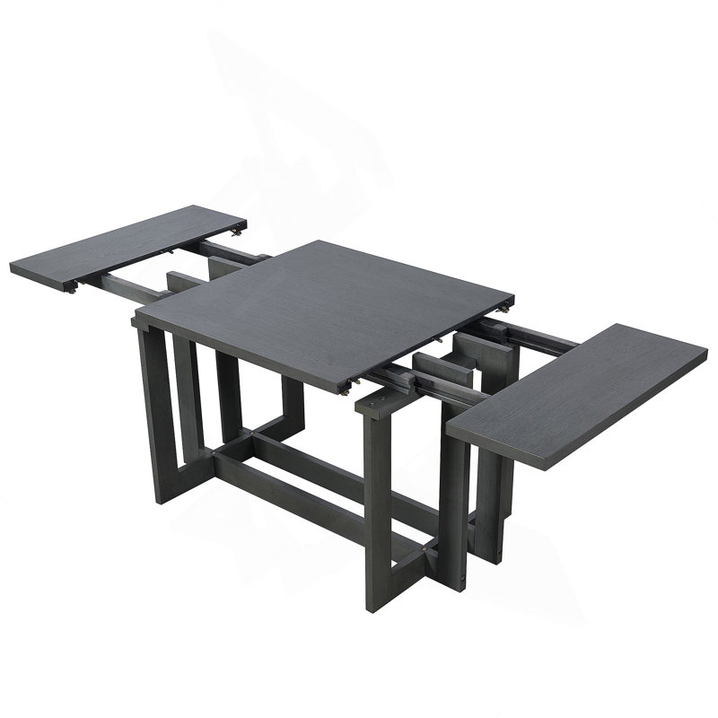 Ensemble de table de salle à manger extensible 7 pièces avec table à tréteaux et 6 chaises rembourrées, Gris, Gris