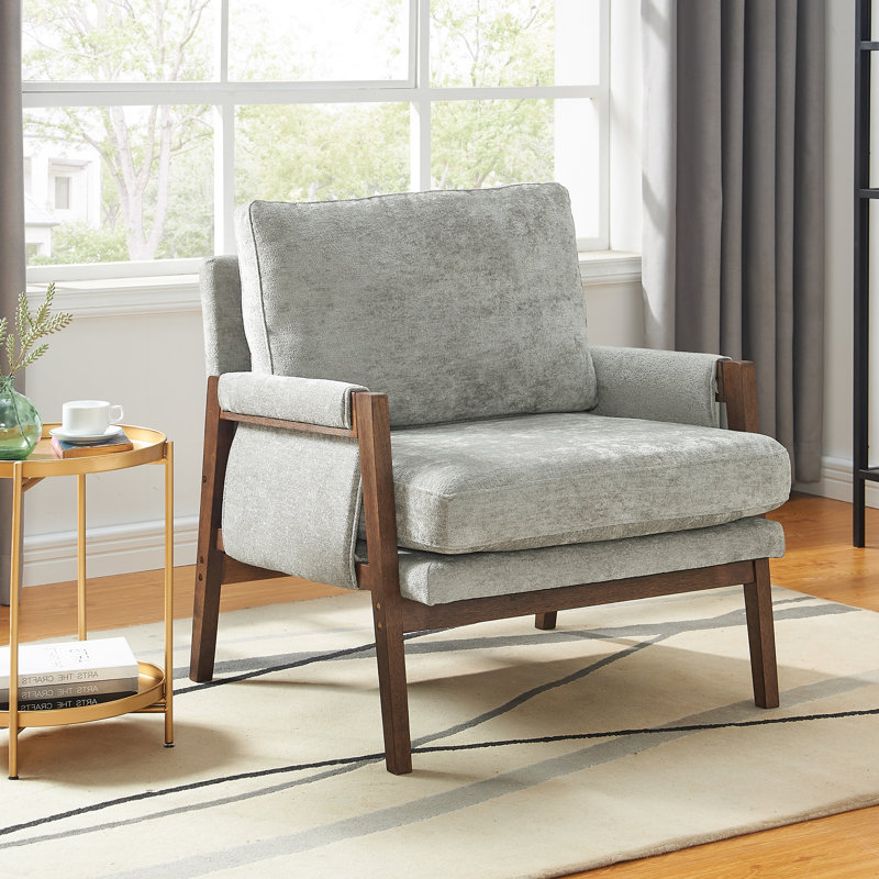 Blerton Mid-Century Modern Velvet Accent Chair,Leisure Chair with Solid Wood and Thick Seat Cushion for Living Room, Bedroom, Studio