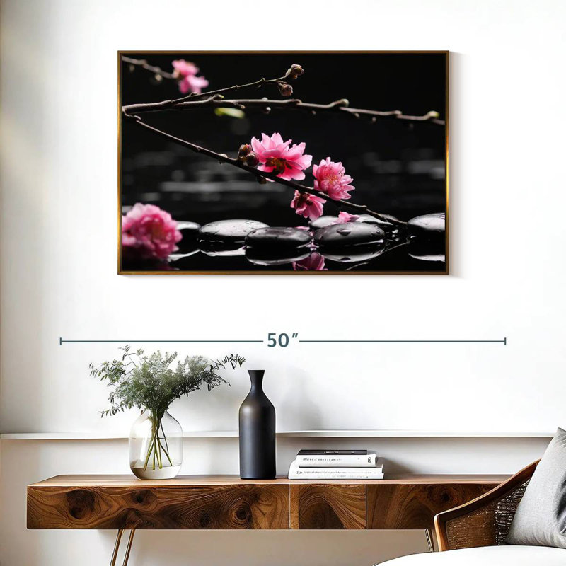 Cerisier en fleurs, Cadre flottant doré, 37 po x 25 po