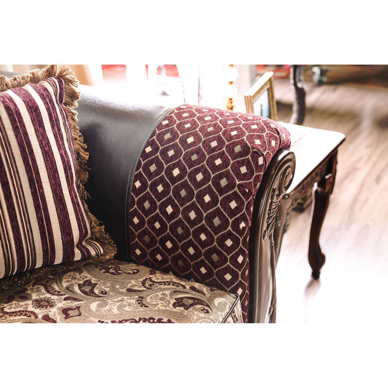Samuels 93" Faux Leather Rolled Arm Sofa, Burgundy/Dark Brown Faux Leather