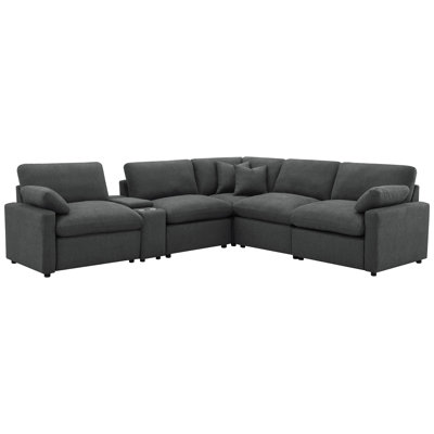 6 Modular Power Reclining Sectional In Dark Grey For Lounging And Storage With Pillow-top Comfortable Entertaining