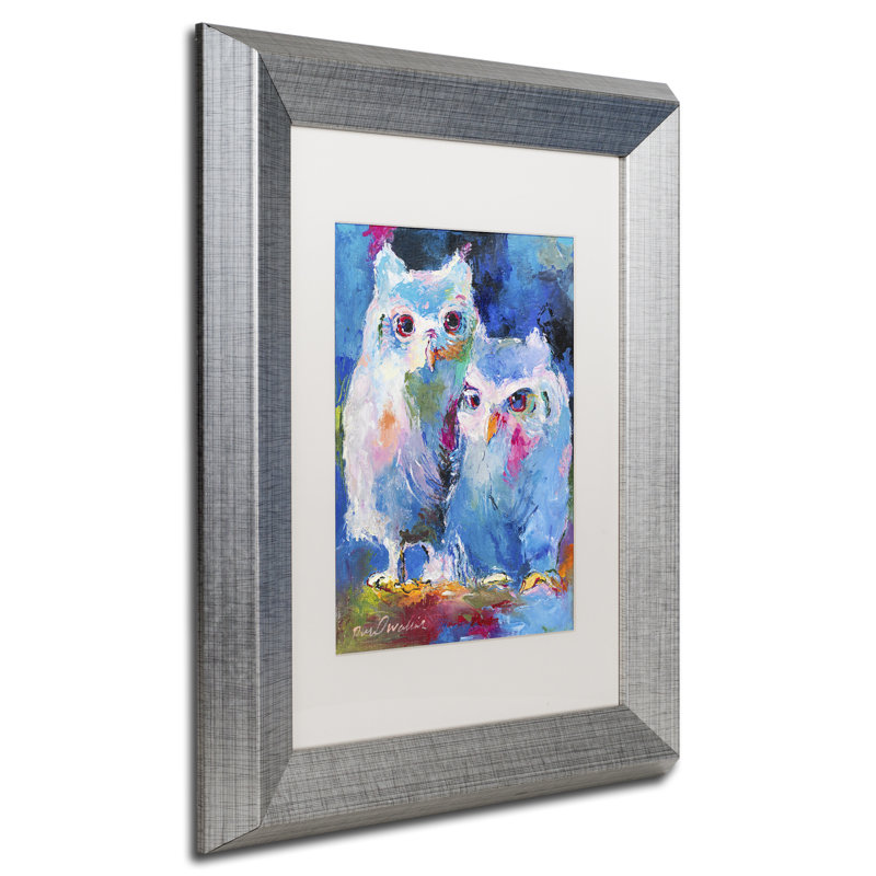 « owls », reproduction sur toile, H 14 po x l 11 po x P 0,5 po, Cadre argenté, Blanc