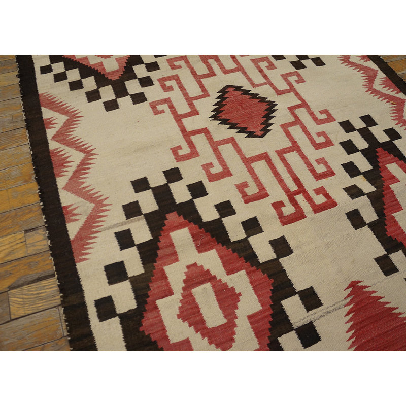 Antique Light Ivory Color Tribal Geometric Native American Flatweave Navajo Rug