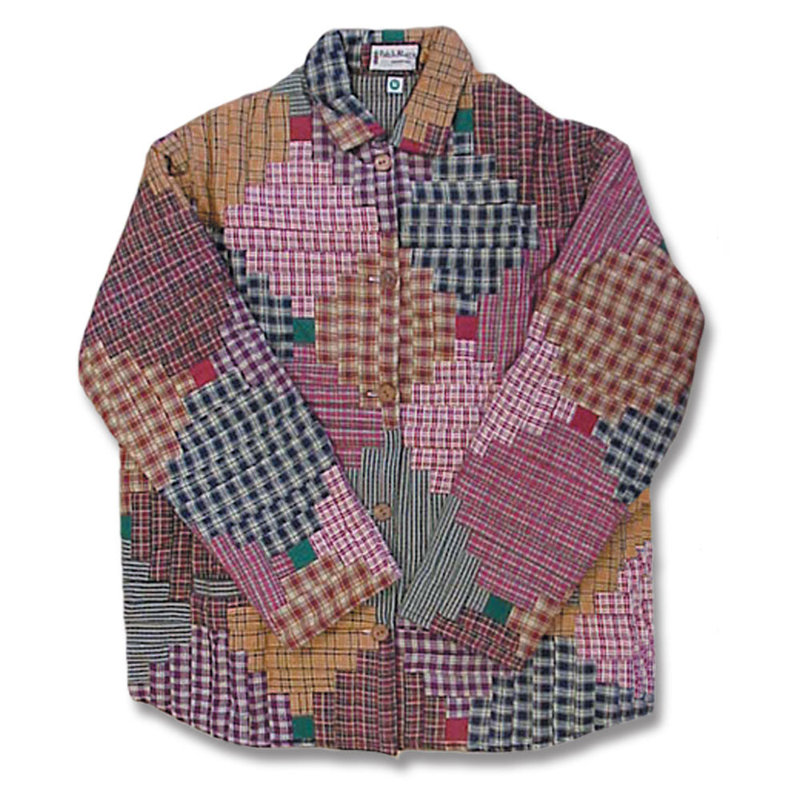 Blouson en coton matelassé Harvest Log Cabin - Patchwork, réversible, ajustement régulier, rembourrage en coton doux