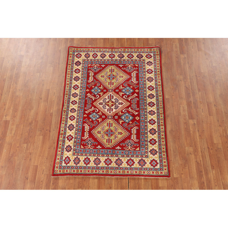 Tapis oriental fait à la main rouge Kazak 6