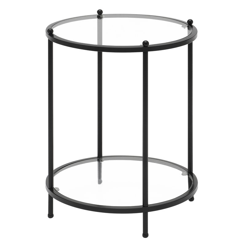 Carolina Round Glass End Table with Metal Shelf, Black