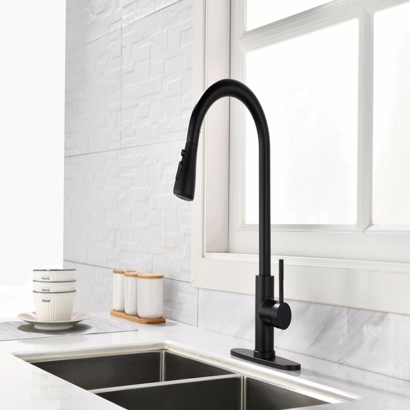 Robinet de cuisine avec douchette extractible, Noir mat