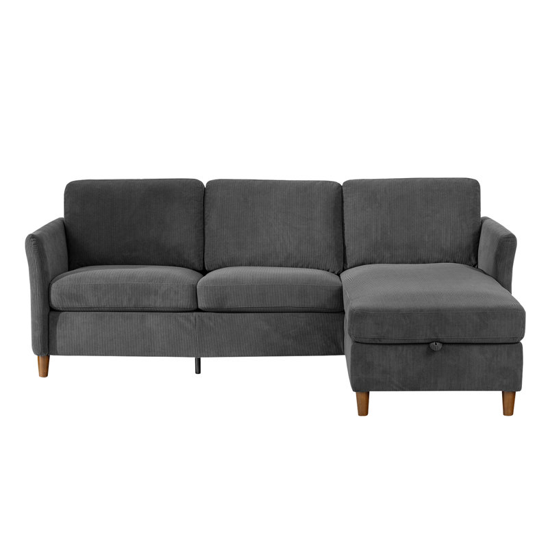 88.5'' W Corduroy Upholstered  L Shape Sofa With Chaise Lounge, Hidden Storage & Side Pockets, Solid Wood Legs And Anti-Slip Pads