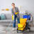 HOMCOM 6.9 Gallon Mop Water Bucket Wringer Cart With Easy To Use Side Press Wringer, Smooth Wheels, Mop-Handle Holder