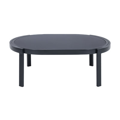Contour Modern Outdoor Oval Coffee Table with Tempered Glass Top and Aluminum Frame