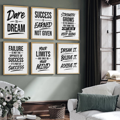 Distressed Strength Discipline Hustle Motivation Gym Workout Quotes Wall Art Set Be Strong Train Focus Push Mindset Framed Wall Art Prints Set of 6 - Home gym, office, bedroom or fitness studio decor