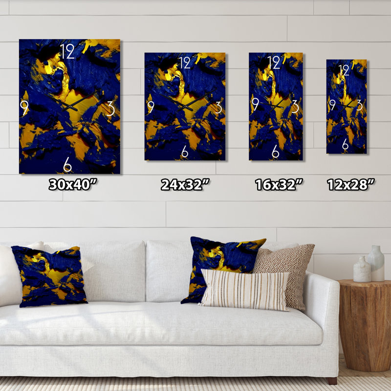 Après-midi soleil abstrait expression en bleu amiral - peinture abstraite horloge murale, Petit