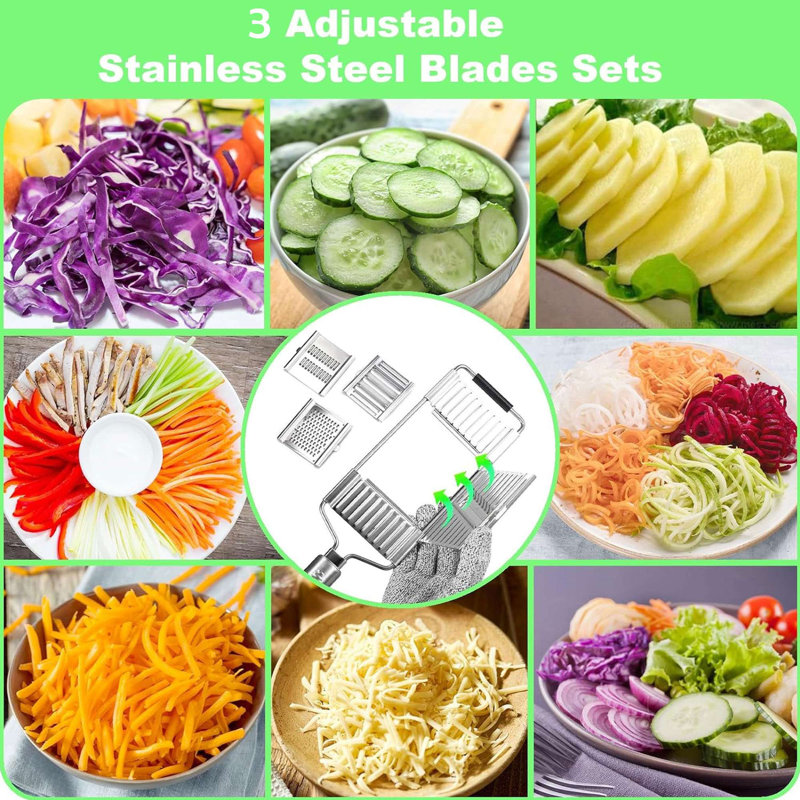 4 In 1 Stainless Steel Vegetable Slicer Cutter Grater with 4 Interchangeable Blades Sets for Kitchen