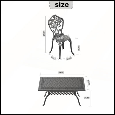 Ensemble 5 pièces de mobilier de salle à manger en aluminium coulé avec cadre