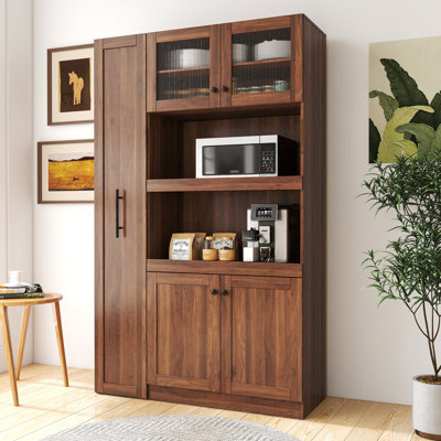 Armoire de cuisine 70,87 pouces en noyer avec tablettes coulissantes et 4 portes pour le rangement de la salle à manger