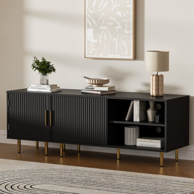 Combined Modern TV Stand For 55/60/65 Inch TV, Small Entertainment Center With Adjustable Shelf, TV Media Stand With Storage Cabinet, TV Console With Gold Legs For Living Room, Bedroom