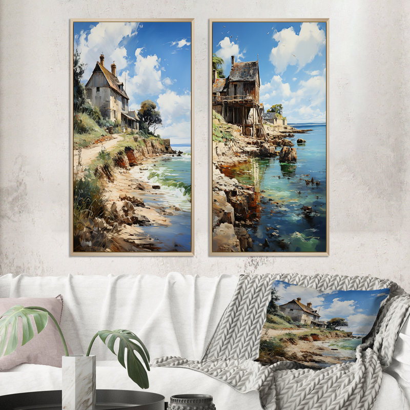 " The Normandy Coast By Eugene " 2 - Pieces, Brown Framed, 20" H x 24" W