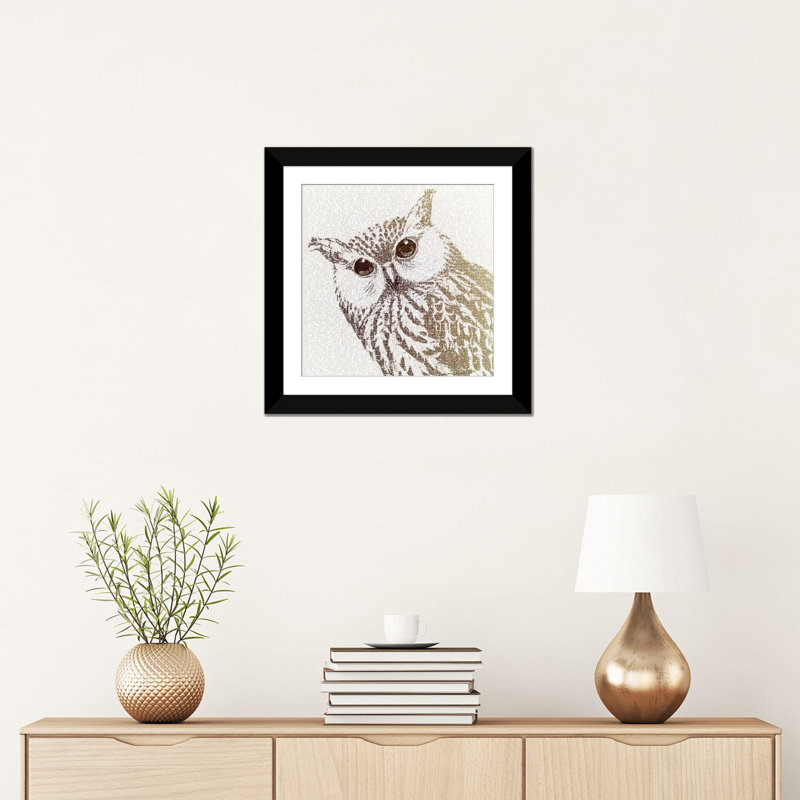 «The Intellectual Owl I», impression sur toile, H 16 po x l 16 po x P 1 po, Papier d'art encadré noir, Blanc
