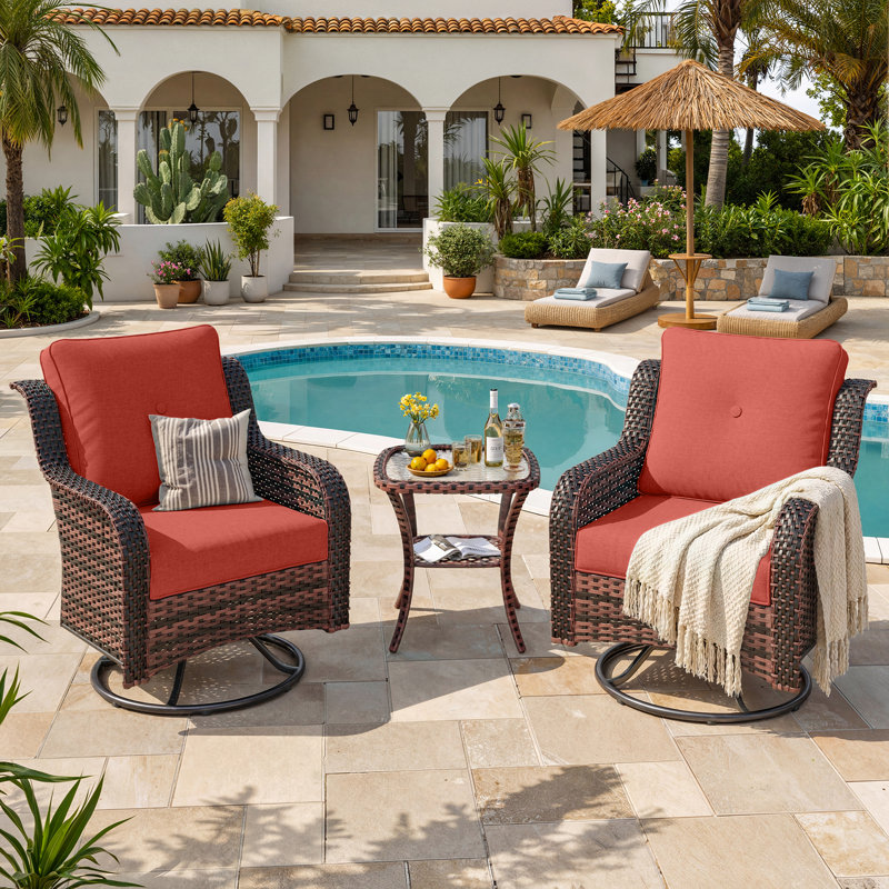 Aventino Wicker 2-Person Outdoor Seating Group with Cushions-Oversize, Red