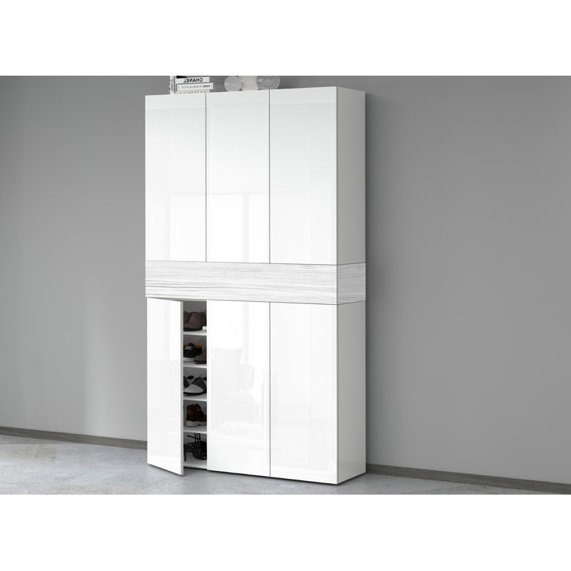60 Pair Shoe Storage Cabinet, White/White Wood