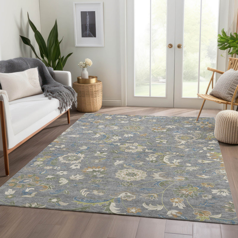 Tapis floral Goulven AMF1006 lavable à la machine de qualité supérieure, Rectangle 9 pi x 12 pi