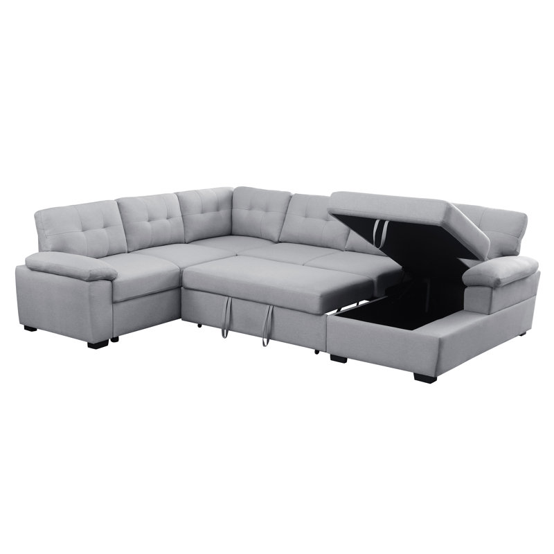 Upholstered L-Shaped Sectional Left Hand Facing, Light Gray Polyester Blend