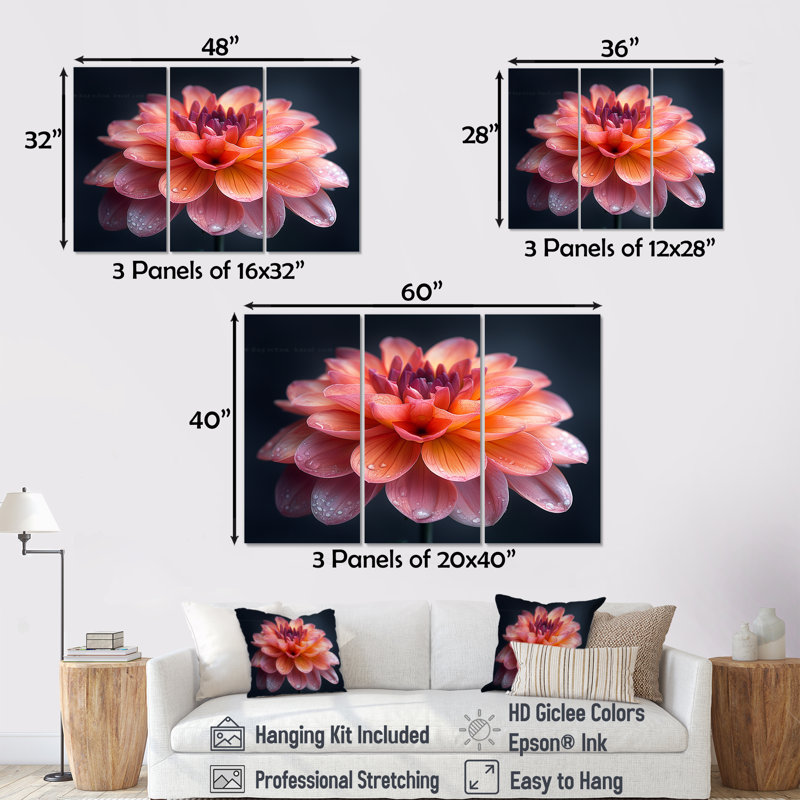 Ensemble de décorations murales roses et orange, H 40 po x l 60 po x P 1 po