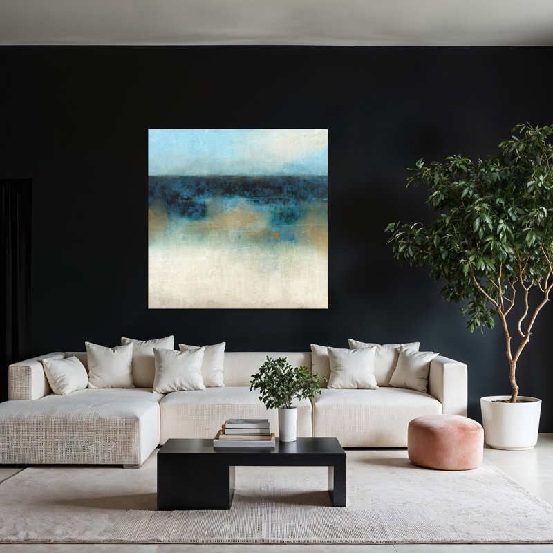Indigo, art abstrait de paysage côtier, H 48 po x l 48 po