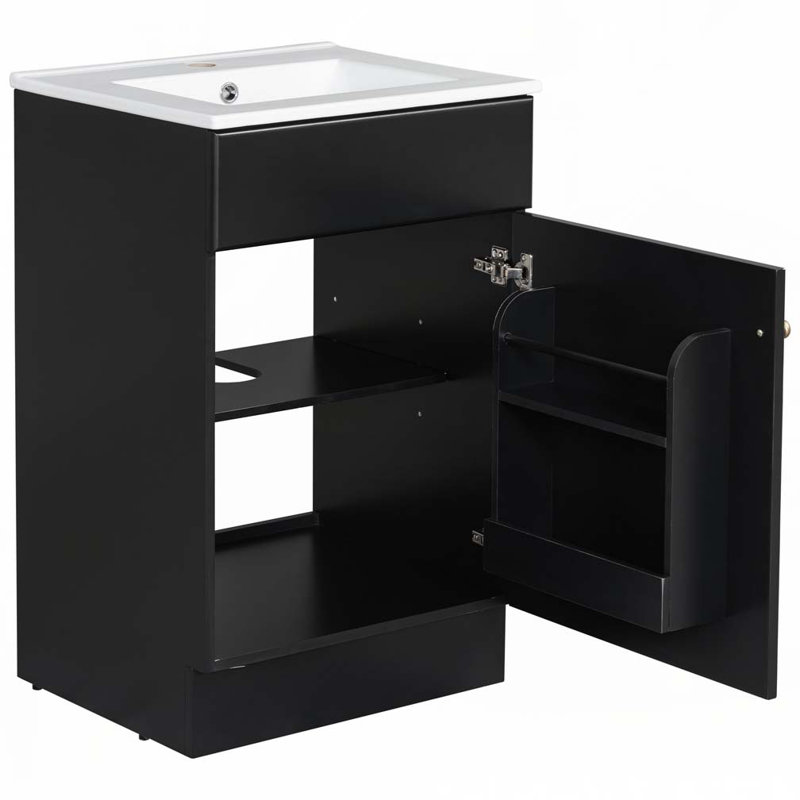 20" Bathroom Vanity with Ceramic Sink,Adjustable Shelf, Black