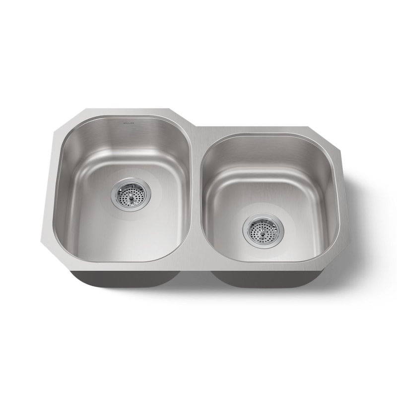 Undertone® 31" L x 20-1/8" W x 9-1/2" Under-Mount Large/Medium Double-Bowl Kitchen Sink, Large/Medium Double-Bowl